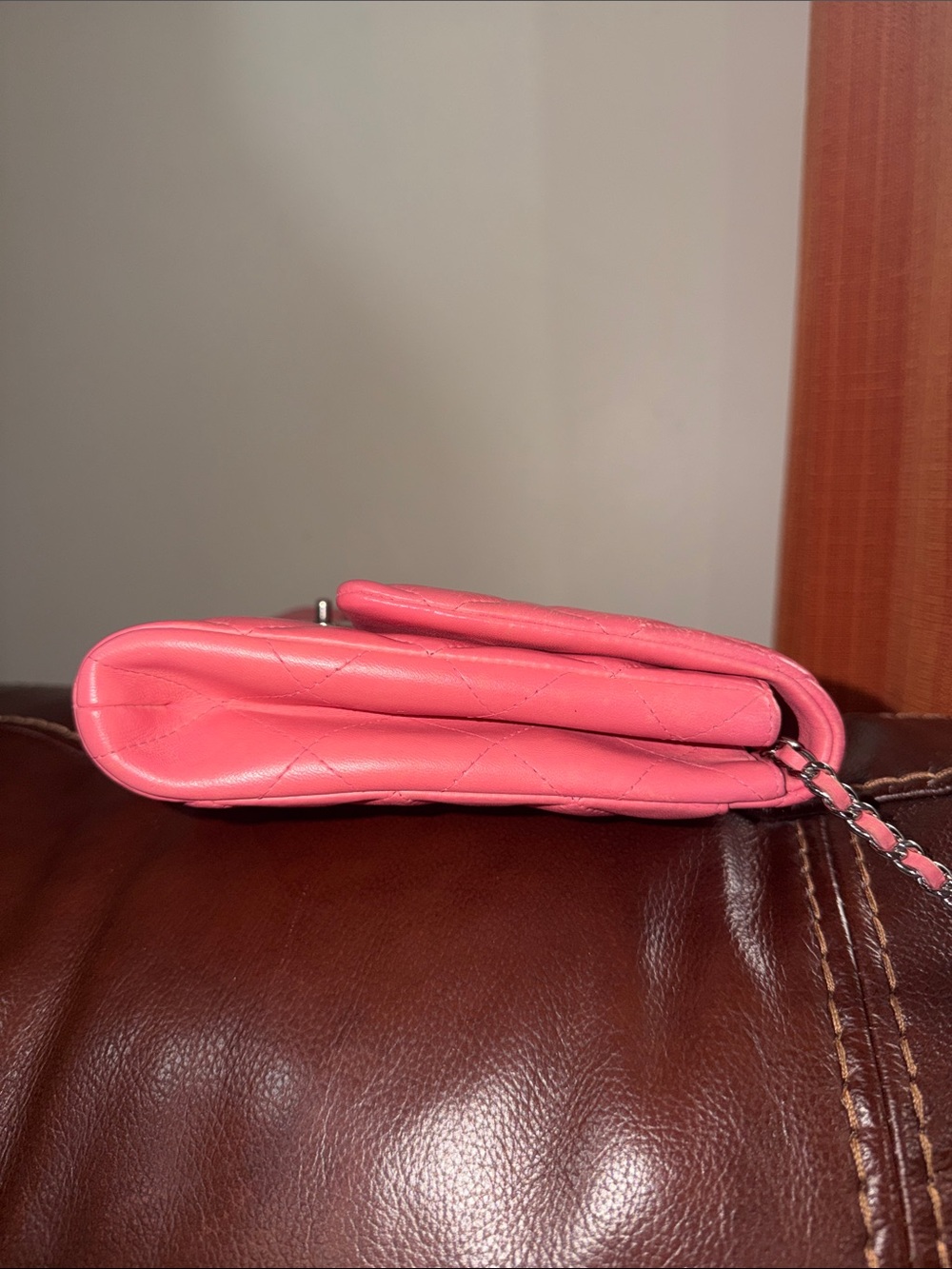 Authentic Chanel Pink Lambskin Leather Quilted Classic Flap Clutch Shoulder Bag - Picture 3 of 16
